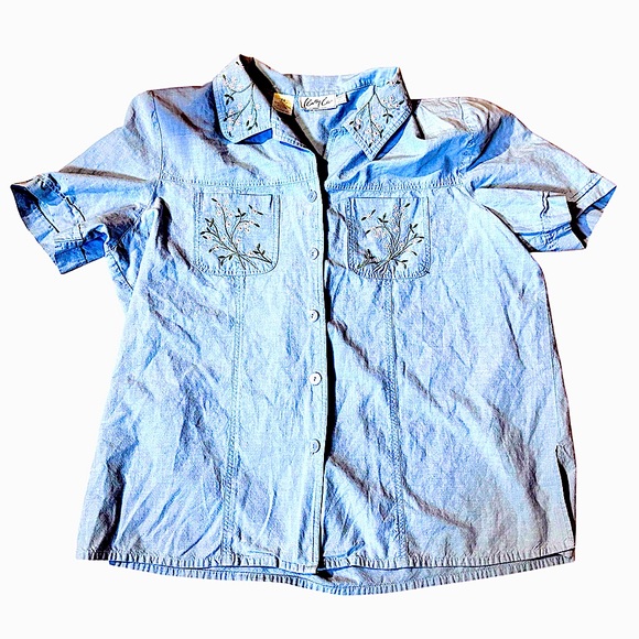 Kathy Che Embroidered Cotton Button Down Shirt Size 18 - Picture 1 of 4